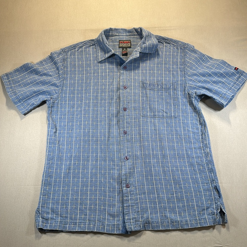 VINTAGE FUBU Short Sleeve Button Down Shirt, Cotton, Grid Pattern - Mens XL